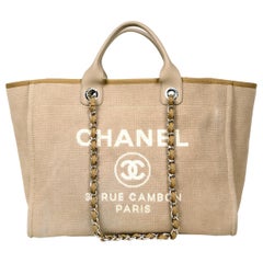 Chanel Ecru Beige Canvas Medium Deauville Tote Bag