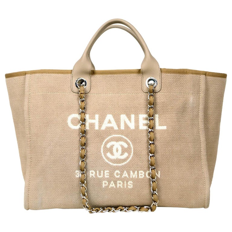 chanel canvas bag beige tote