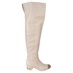 CHANEL ecru leather 14A DALLAS WESTER OVER-KNEE Boots Shoes 41 fit 40