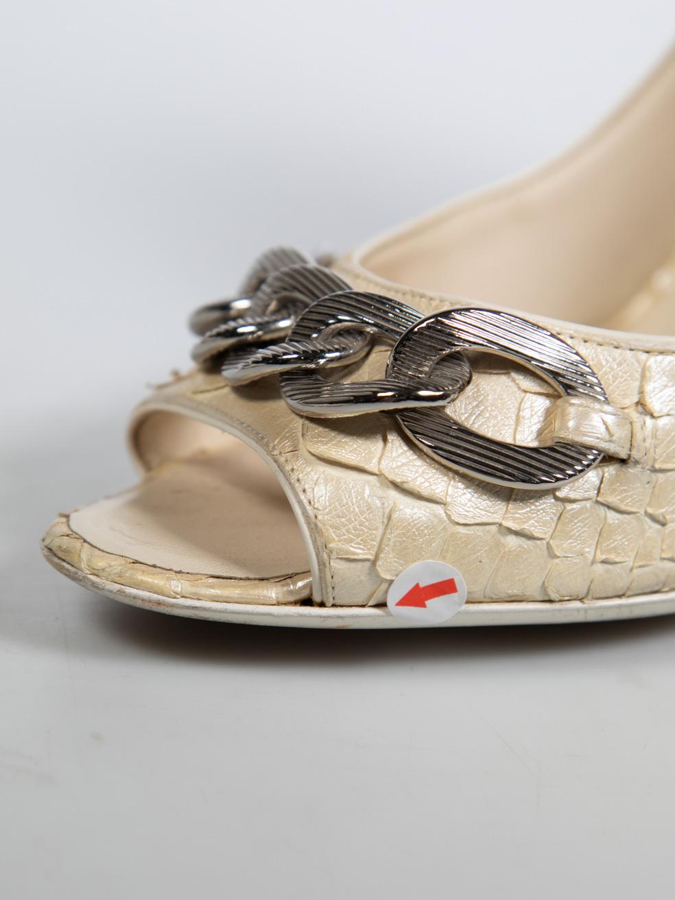 Chanel Ecru Python CC Chain Peep Toe Heels Size IT 41 4