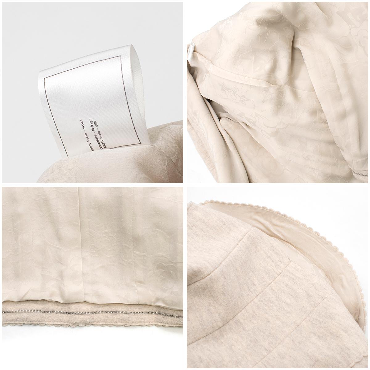 Chanel Ecru Wool Scalloped Detail Jacket Size 10 For Sale 4
