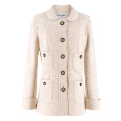 Chanel Ecru Wool Scalloped Detail Jacket Size 10