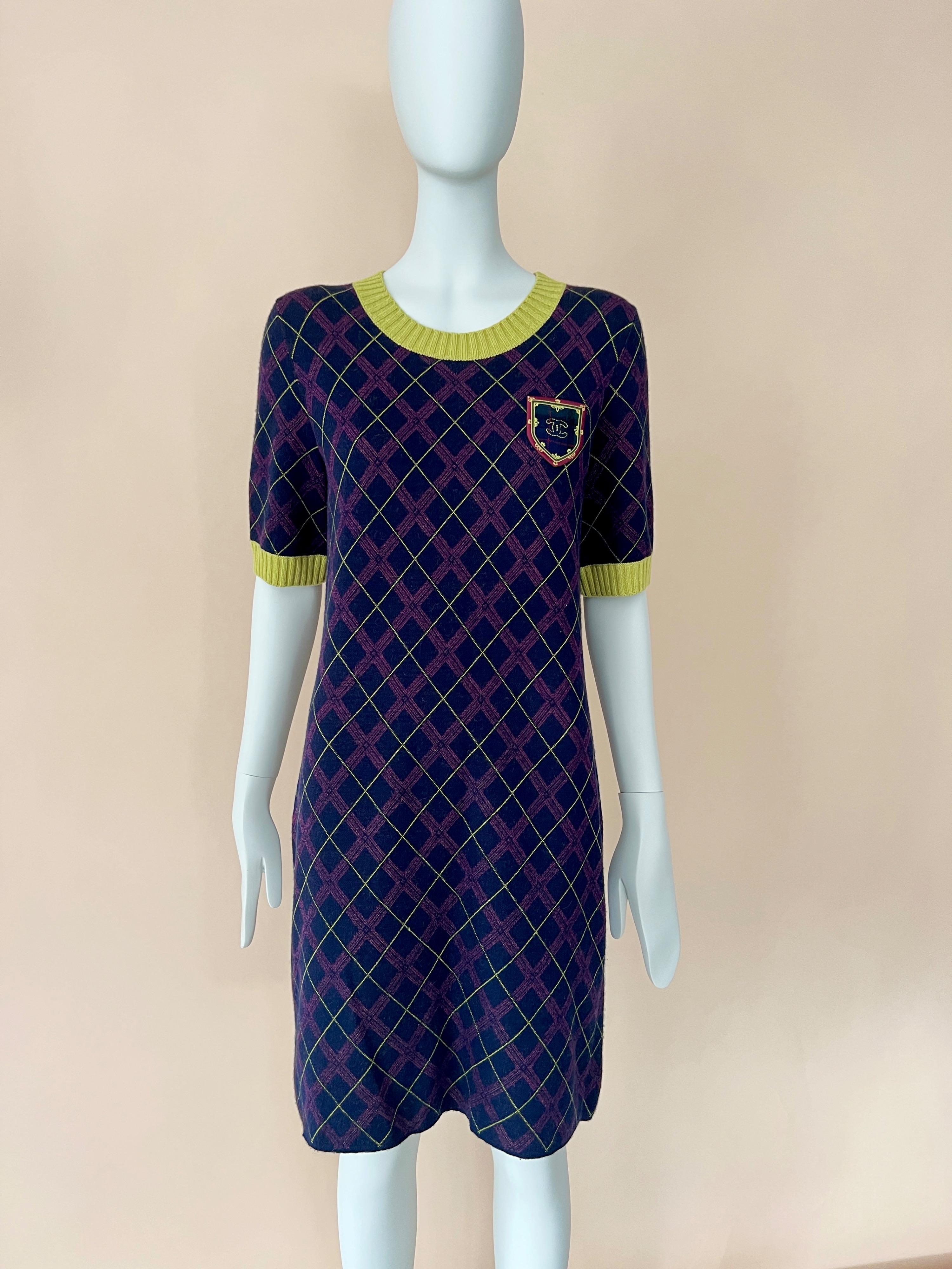 Black Chanel Edinburgh Collection CC Patch Tartan Dress