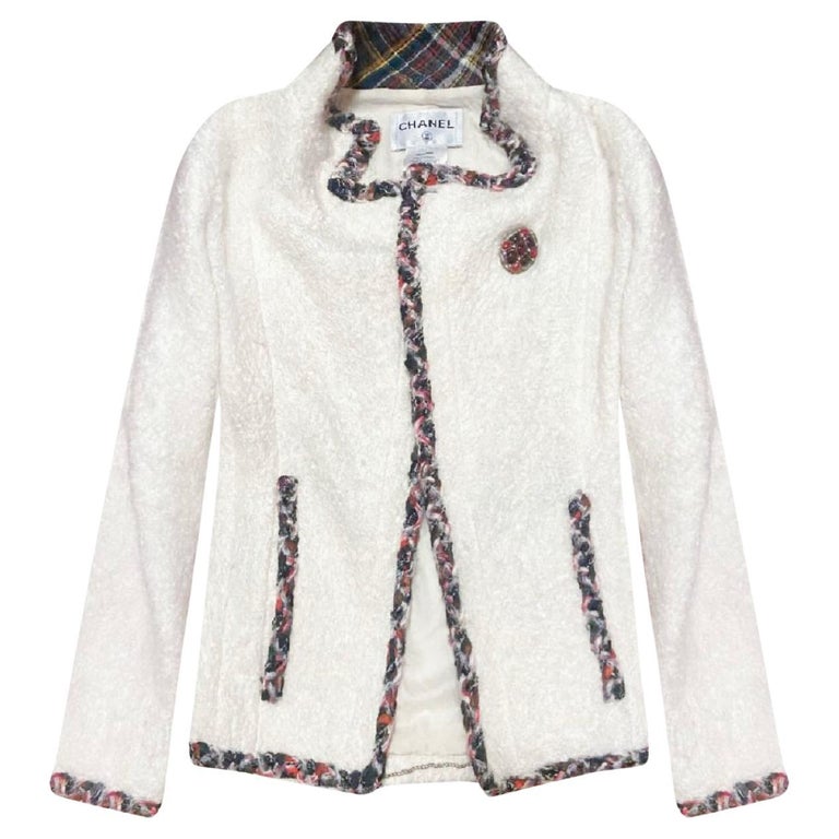 Chanel Edinburgh Rare Faux Fur White Jacket For Sale at 1stDibs