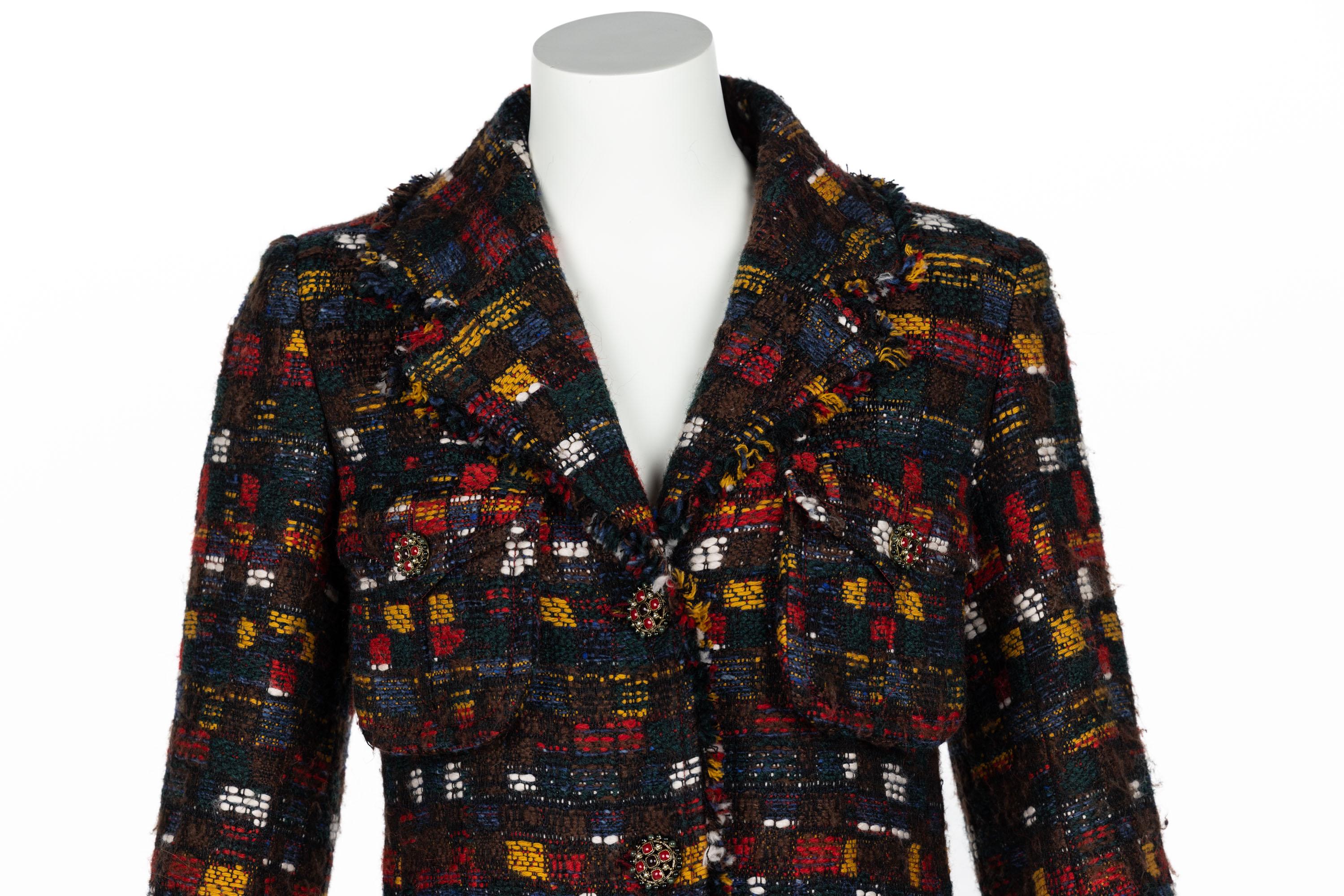 Women's Chanel Edinburgh Runway Multi Color Tweed Coat Gripoix Buttons 2013
