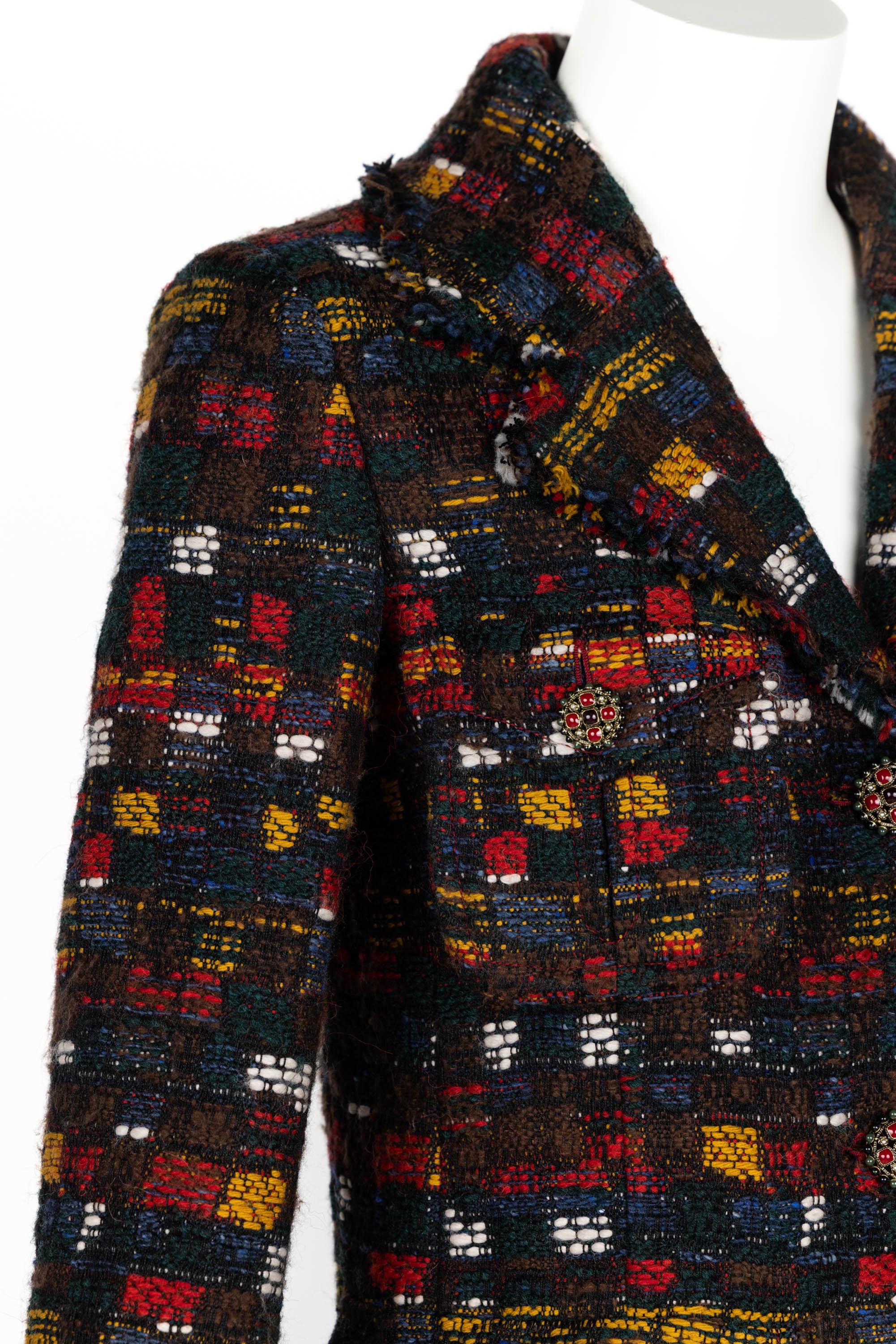Chanel Edinburgh Runway Multi Color Tweed Coat Gripoix Buttons 2013 2