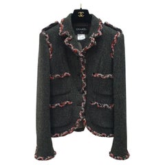 Chanel Edinburgh Tweed Gray/Black Cropped Jacket - Size 40