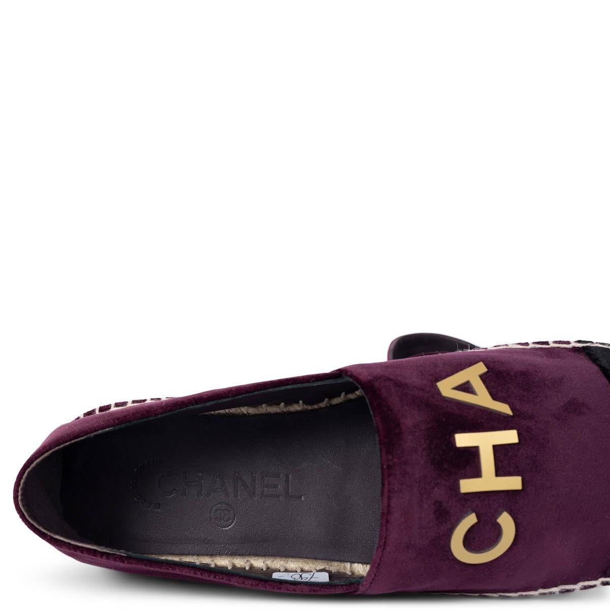 CHANEL eggplant suede 2018 18B LOGO ESPADRILLE Flats Shoes 37 fit 36.5 For Sale 3