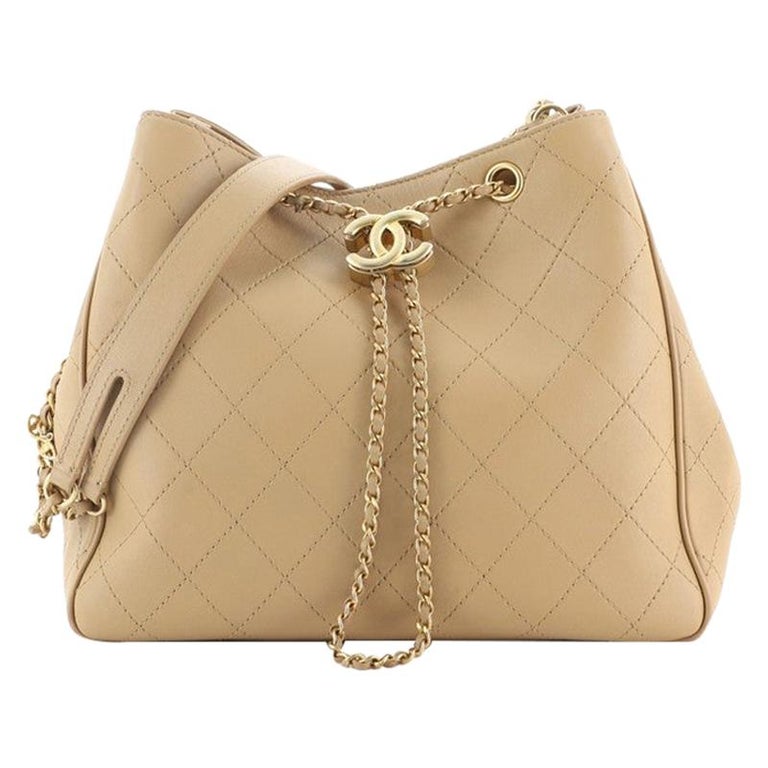 Chanel Beige Quilted Leather Egyptian Amulet Drawstring Bucket Bag
