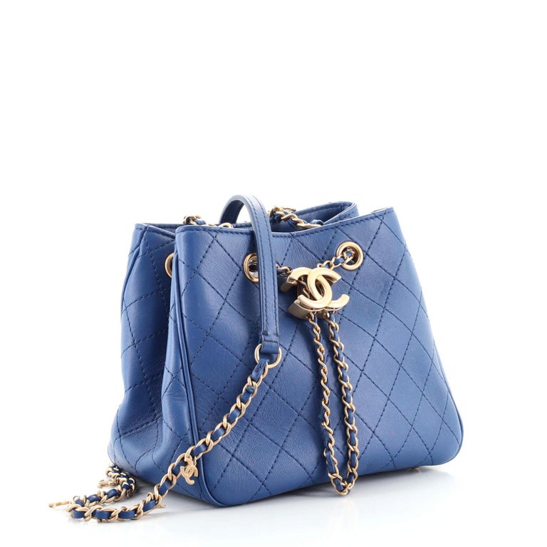 Chanel Egyptian Amulet Drawstring Bucket Bag Stitched Calfskin Small