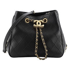 Chanel Egyptian Amulet Drawstring Bucket Bag Stitched Calfskin Small