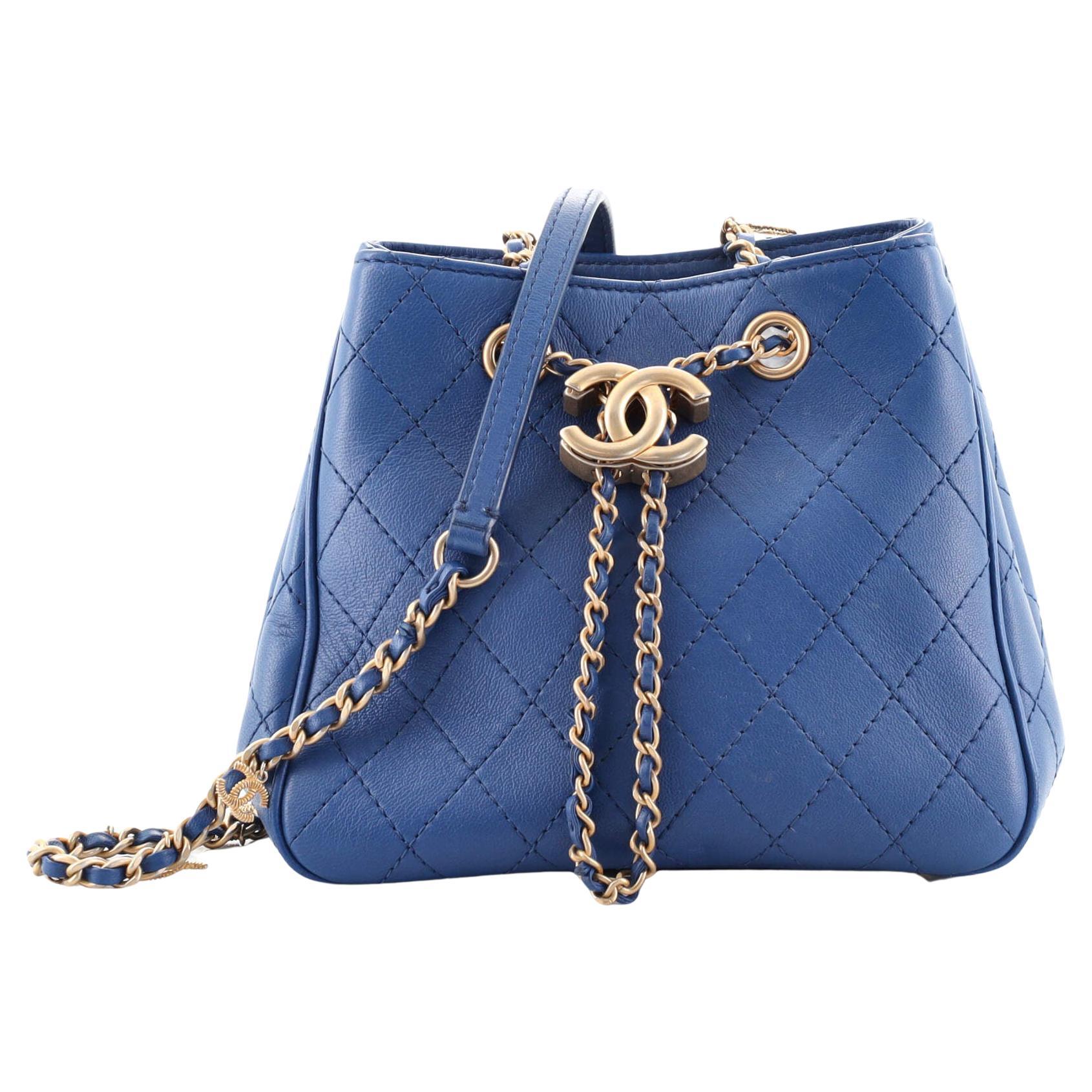 Chanel Vintage Drawstring Bucket Bag Quilted Lambskin Mini at 1stDibs