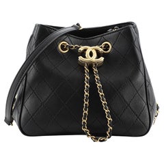 Chanel Egyptian Amulet Drawstring Bucket Bag Stitched Calfskin Small