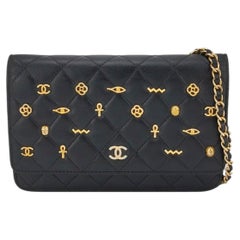 Chanel Egyptian Amulet Wallet on Chain Black Lambskin Leather Gold Hardware