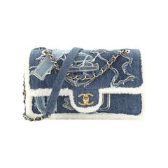 Chanel Egyptian Hieroglyph Flap Bag Denim And Shearling Medium
