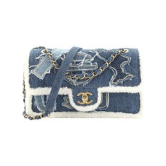 Chanel Egyptian Hieroglyph Flap Bag Denim And Shearling Medium 