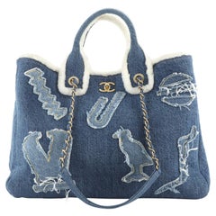 Chanel Egyptian Hieroglyph Tote Denim and Shearling