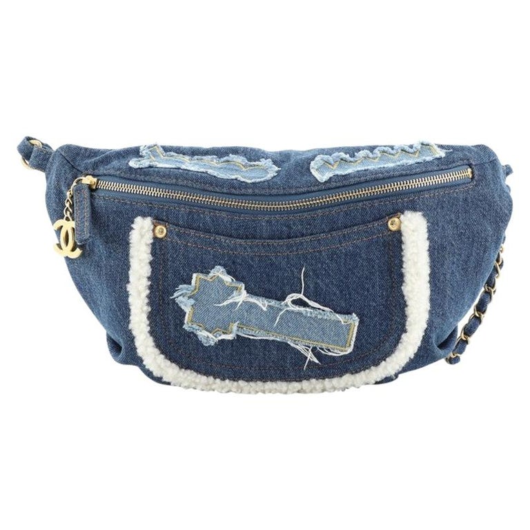 Chanel Egyptian Hieroglyph Waist Bag Denim and Shearling at 1stDibs