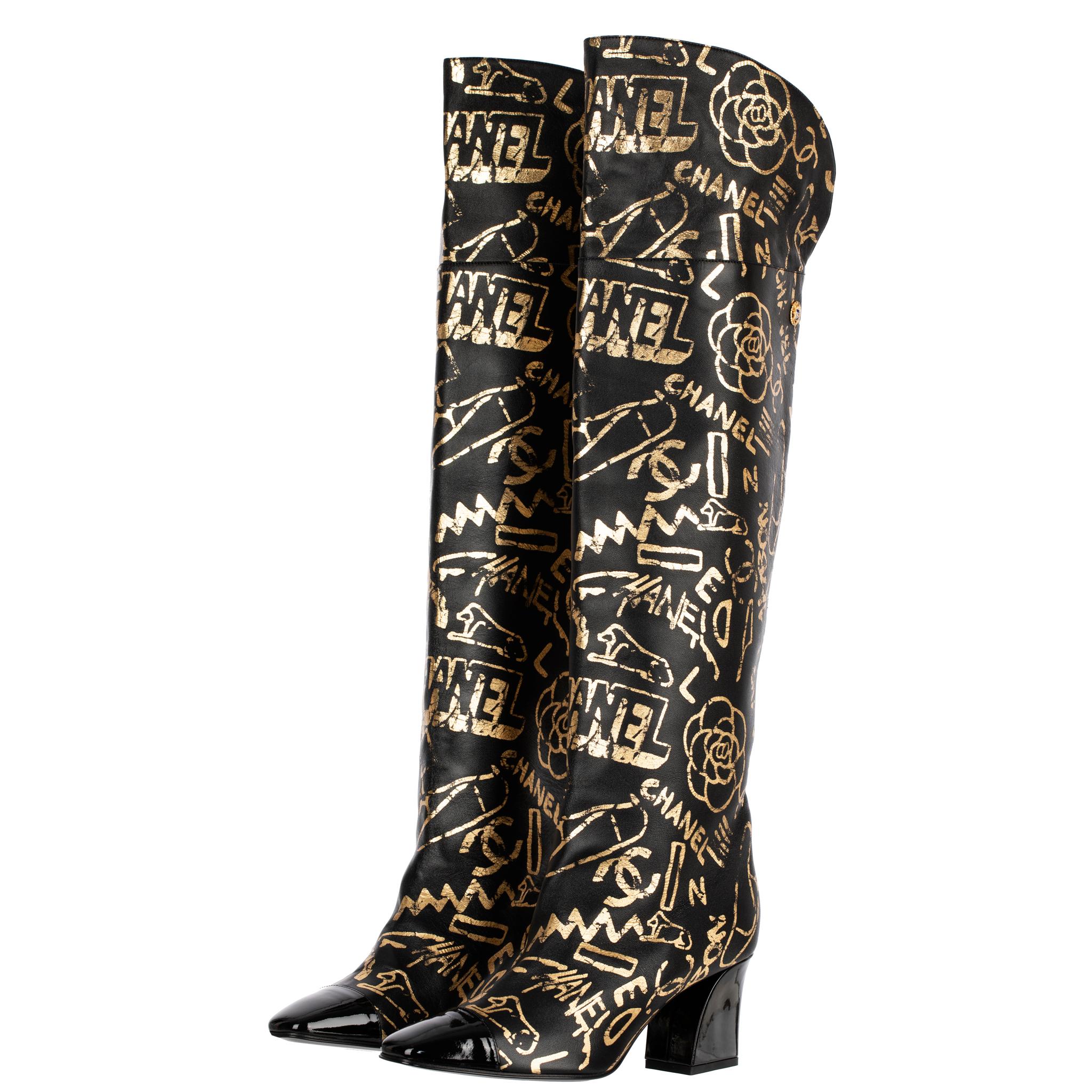 Be the envy of your friends with these collectable Chanel Egyptian Thigh High Boots. Crafted from the designer's iconic Egyptian collection, these boots have never been worn and are sure to be a collector's item. Comfortable and stylish, these boots
