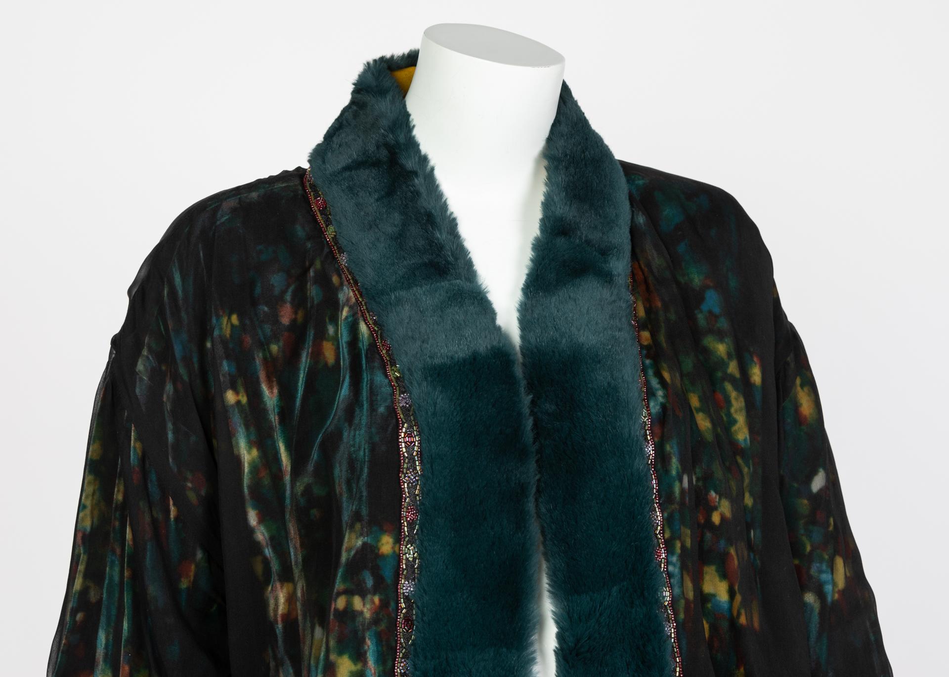 Chanel Elaborate Multicolored Silk Chiffon Velvet Trim Beaded Evening Coat, 1997 6