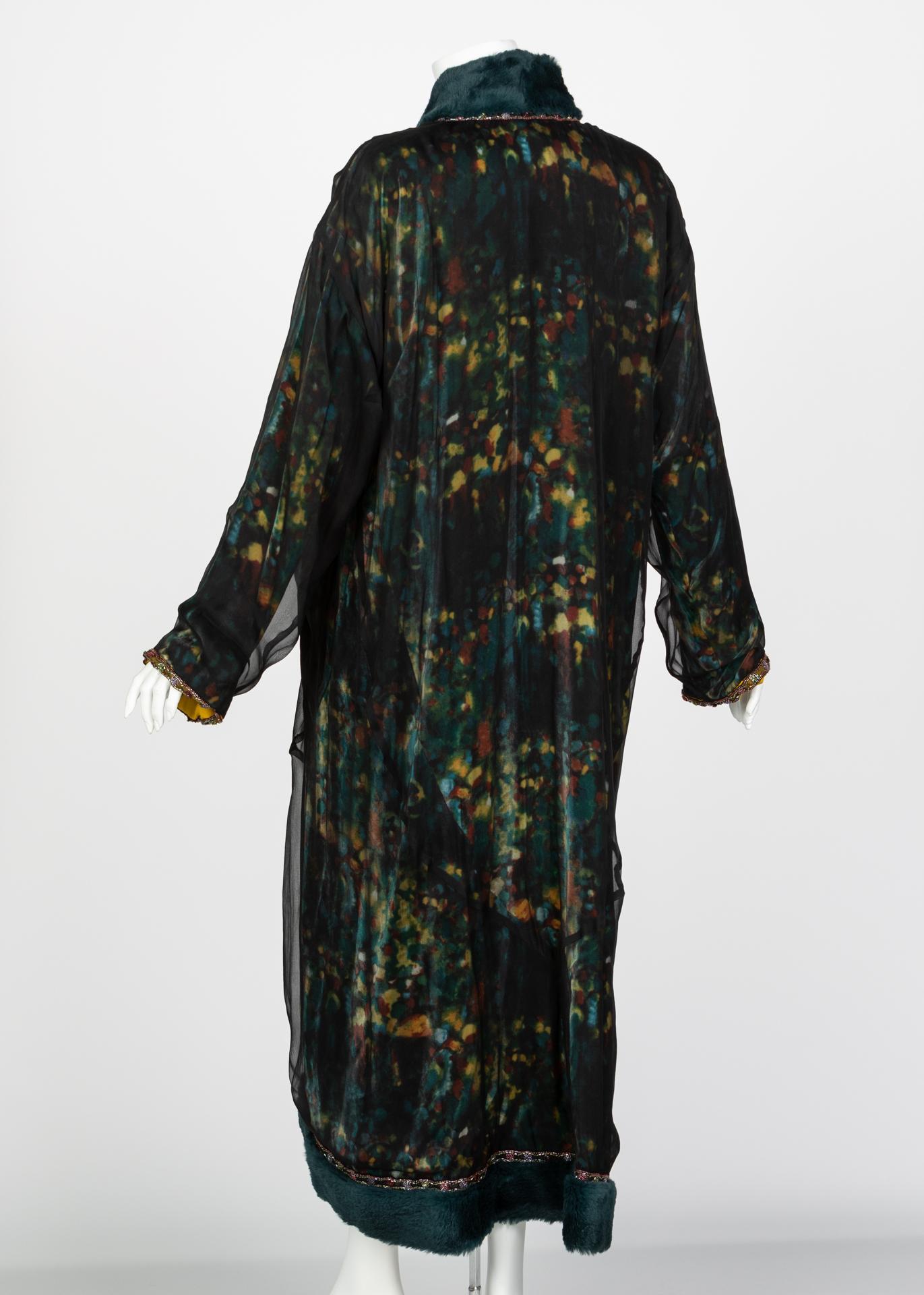 Women's Chanel Elaborate Multicolored Silk Chiffon Velvet Trim Beaded Evening Coat, 1997