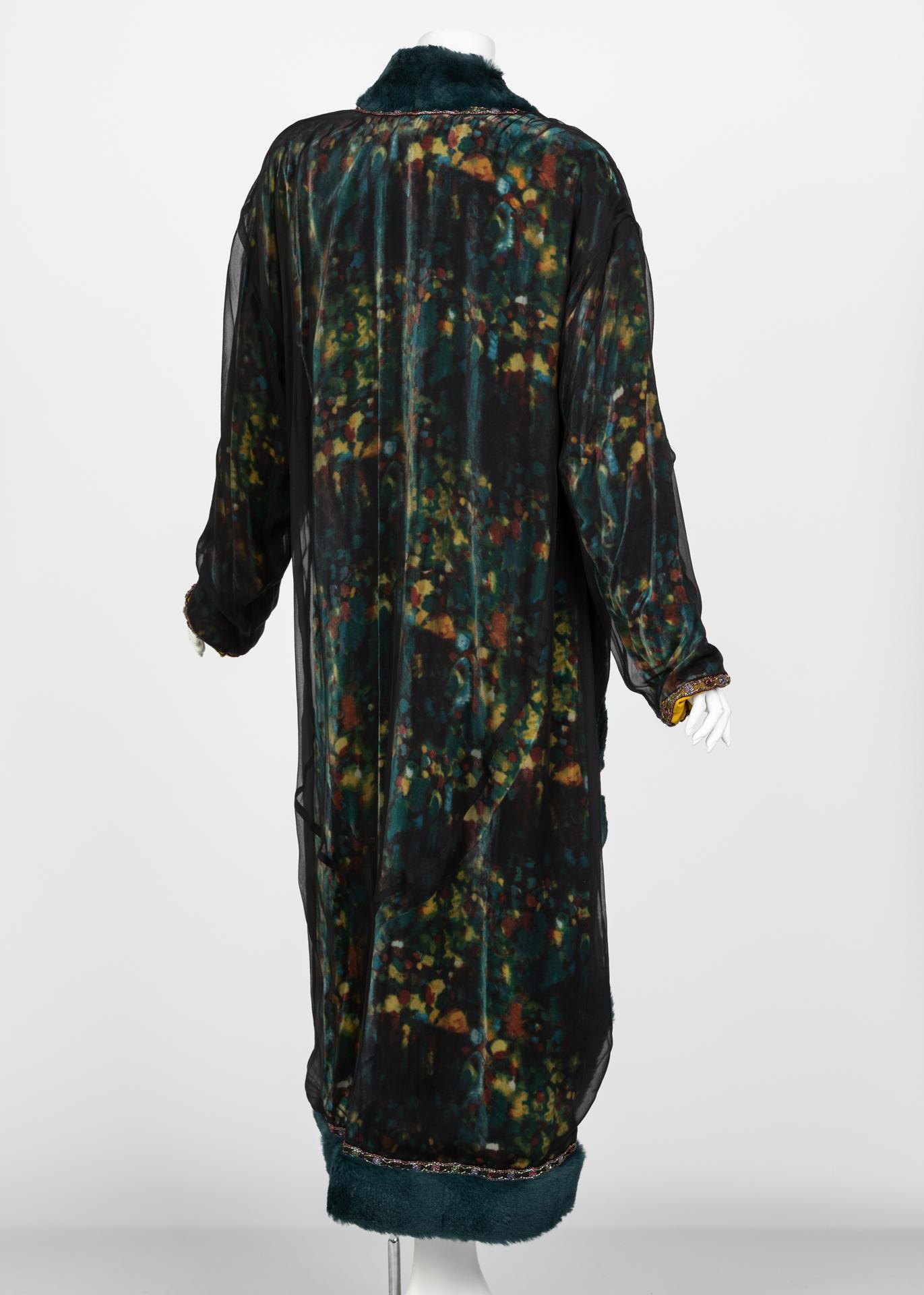 Chanel Elaborate Multicolored Silk Chiffon Velvet Trim Beaded Evening Coat, 1997 1