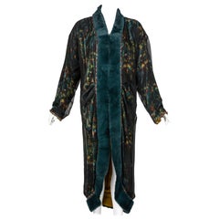 Retro Chanel Elaborate Multicolored Silk Chiffon Velvet Trim Beaded Evening Coat, 1997