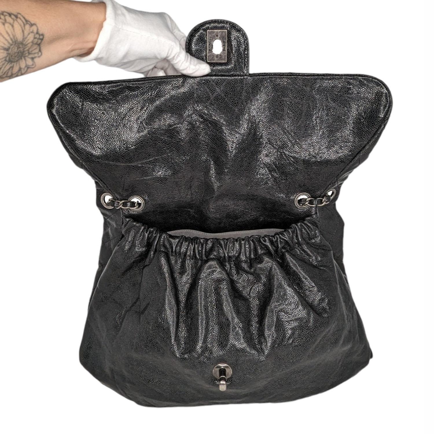 Chanel Elastic CC Flap Bag Glazed Caviar Hobo Shoulder Bag 2
