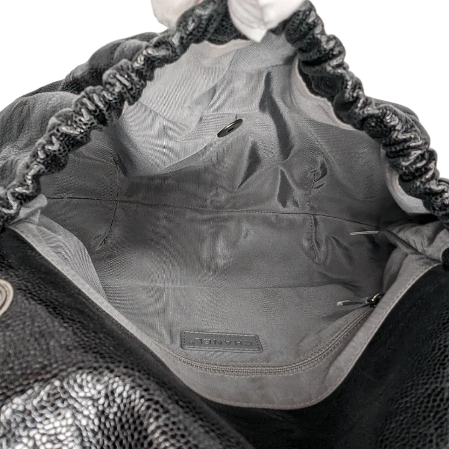 Chanel Elastic CC Flap Bag Glazed Caviar Hobo Shoulder Bag 3
