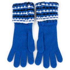 CHANEL electric blue cashmere CC KNIT MITTENS Gloves