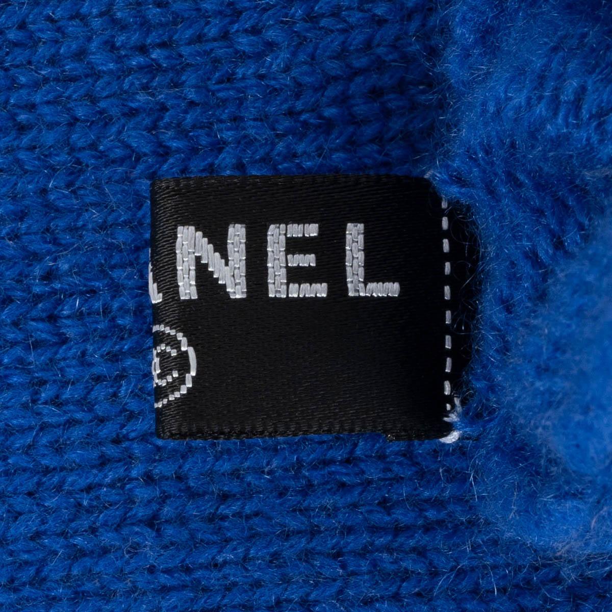 CHANEL electric blue cashmere CC KNIT MITTENS Gloves 2