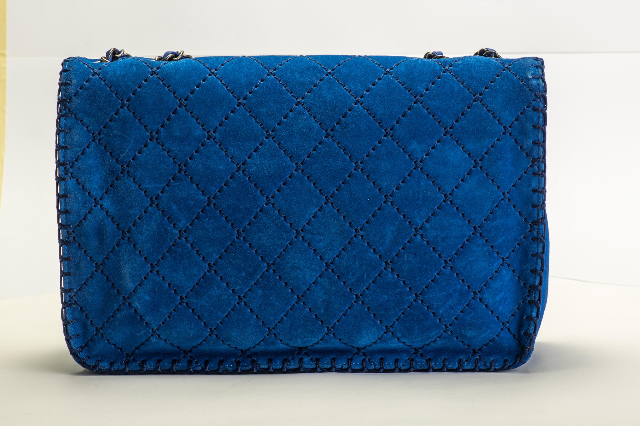 blue suede chanel bag