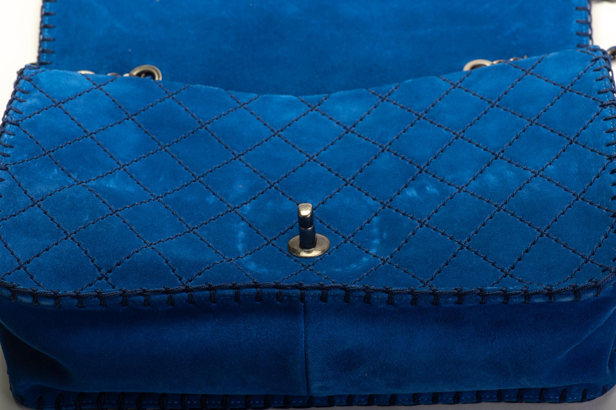 Chanel Electric Blue Suede Jumbo Flap In Excellent Condition In West Hollywood, CA