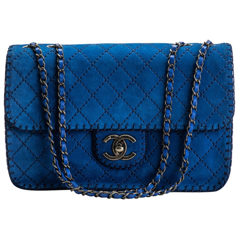 chanel blue suede bag vintage