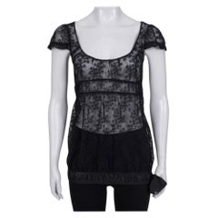 Chanel Elegant Black Lace Top with Bow - Size S / FR36