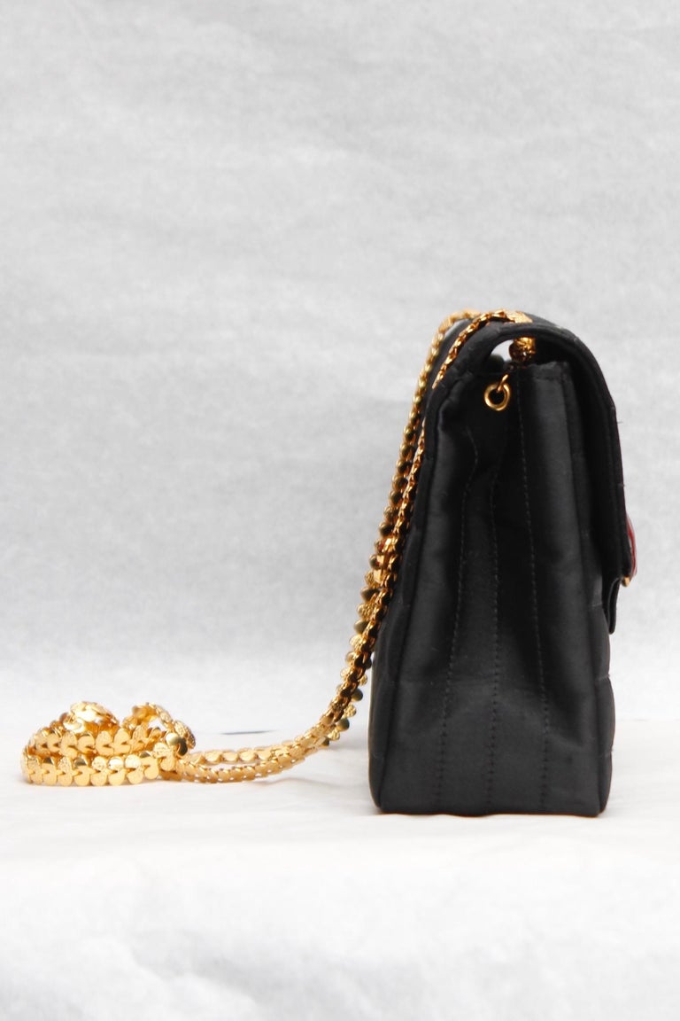 Chanel elegant evening jewel bag in black satin For Sale at 1stDibs