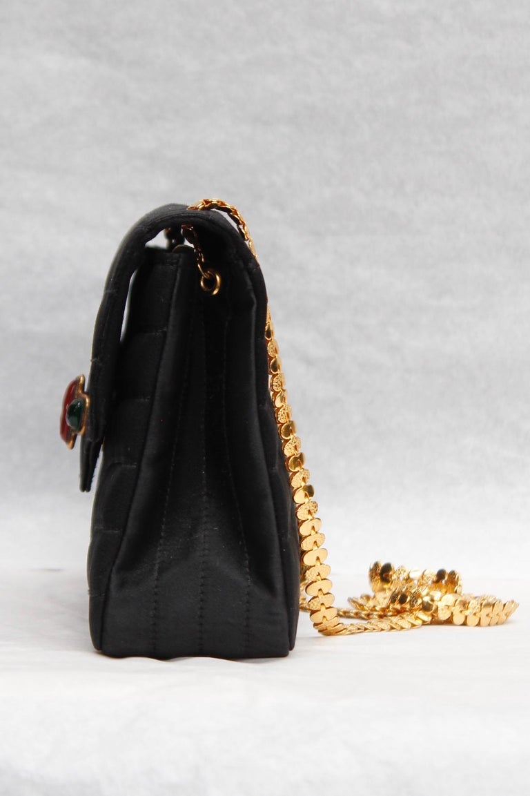 Chanel elegant evening jewel bag in black satin For Sale at 1stDibs