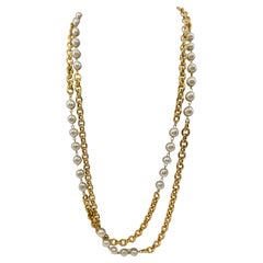 Chanel Elegant Gold and Pearl Multi Strand Chain Necklace