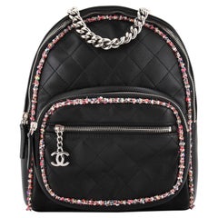Chanel Elegant Trim Backpack Quilted Leather with Tweed Small