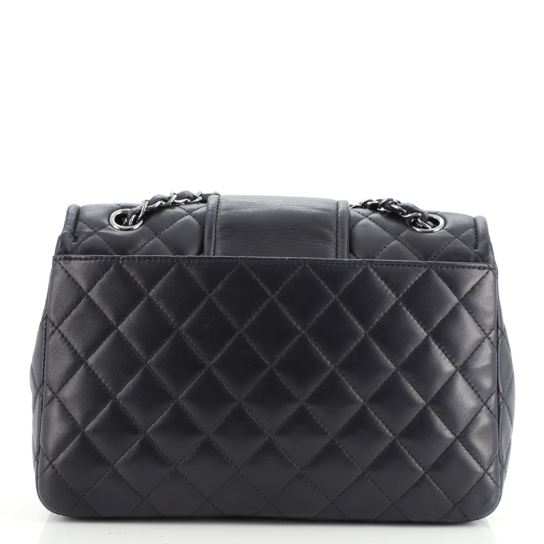 Black Chanel Elementary Chic Flap Bag Quilted Lambskin Medium