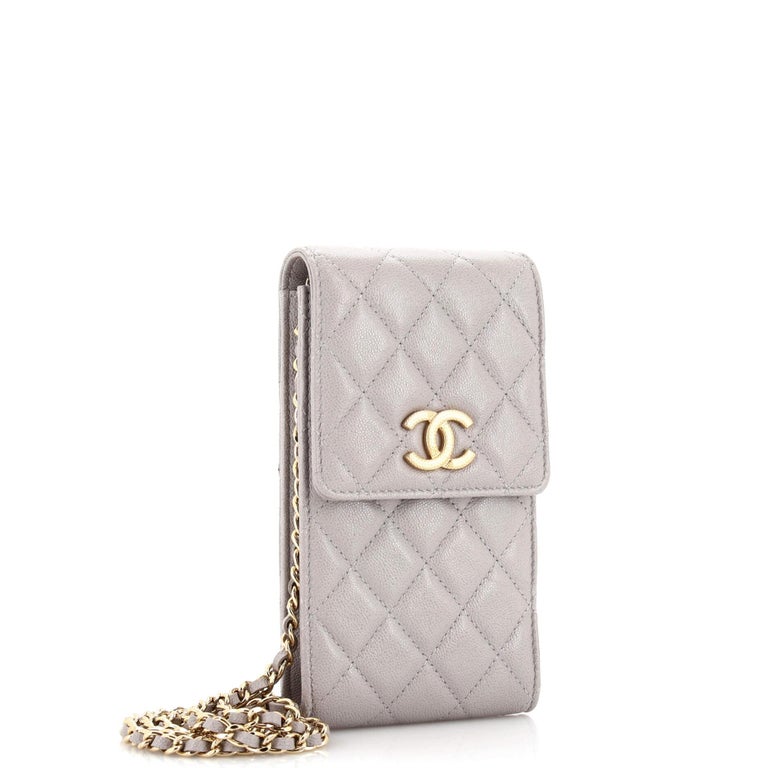 Chanel Embellished CC Flap Phone Holder Crossbody Bag Quilted Caviar Quilted