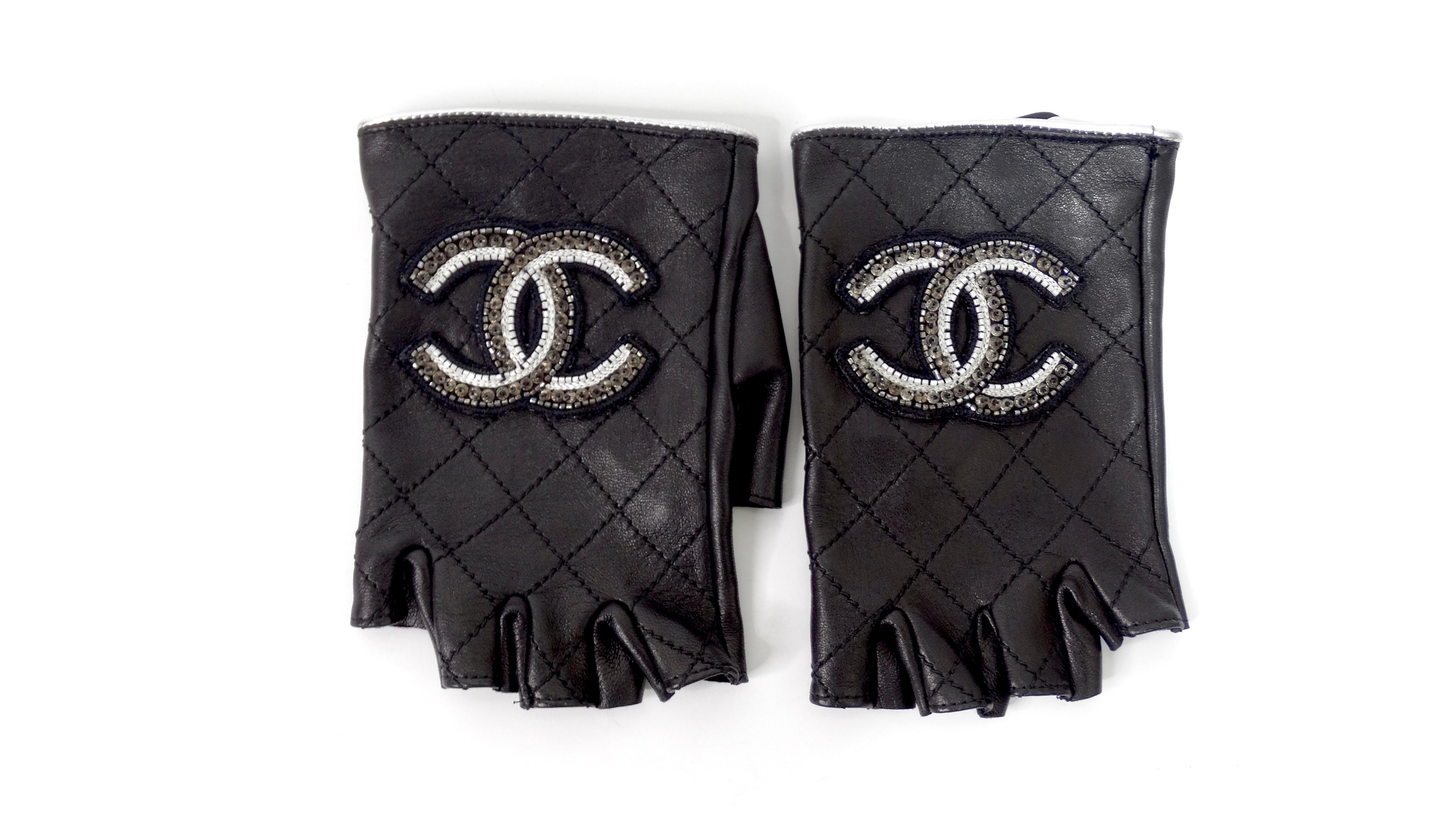 Chanel Embellished Logo Fingerless Gloves 4