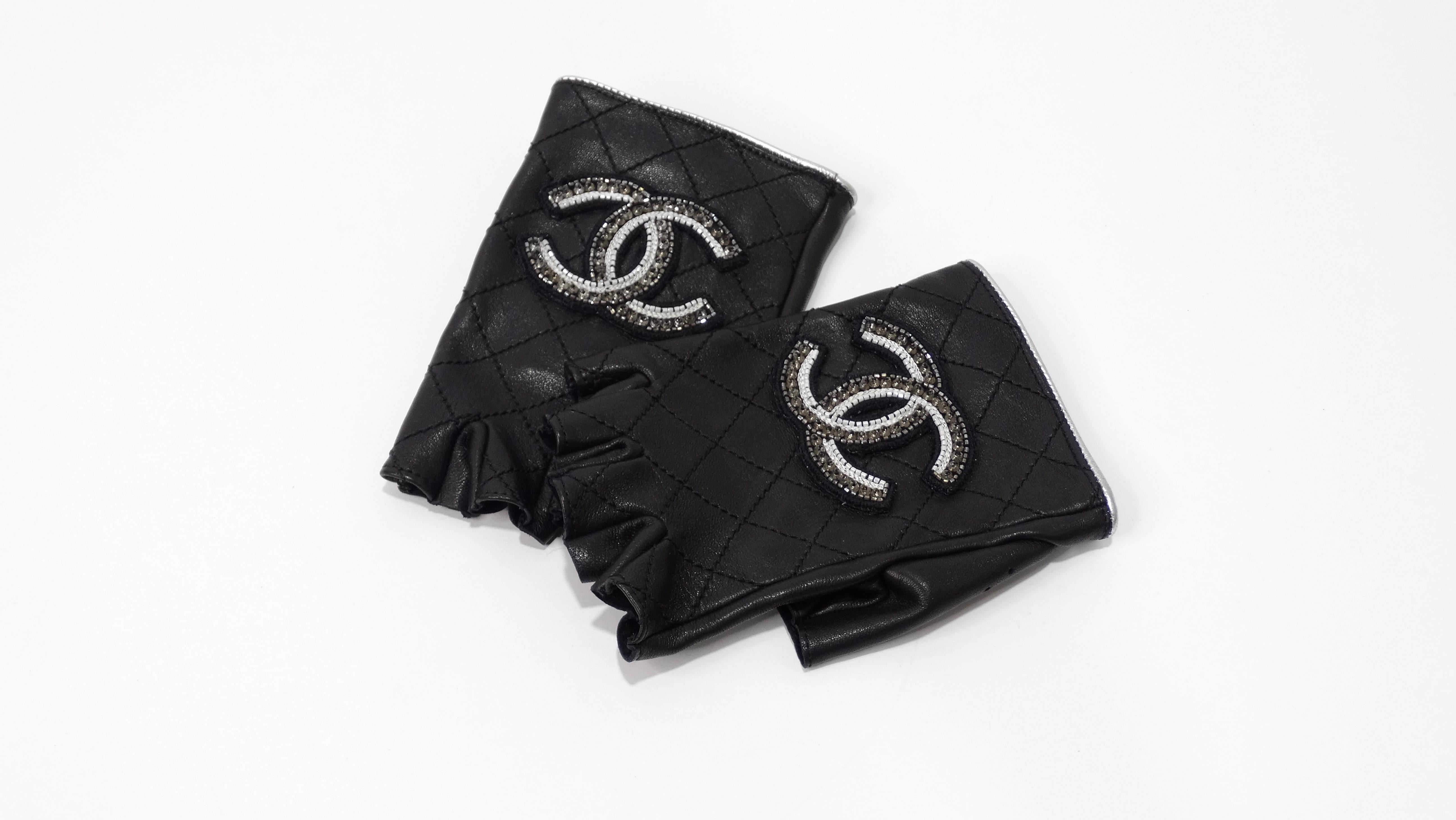 Chanel Embellished Logo Fingerless Gloves In Excellent Condition In Scottsdale, AZ