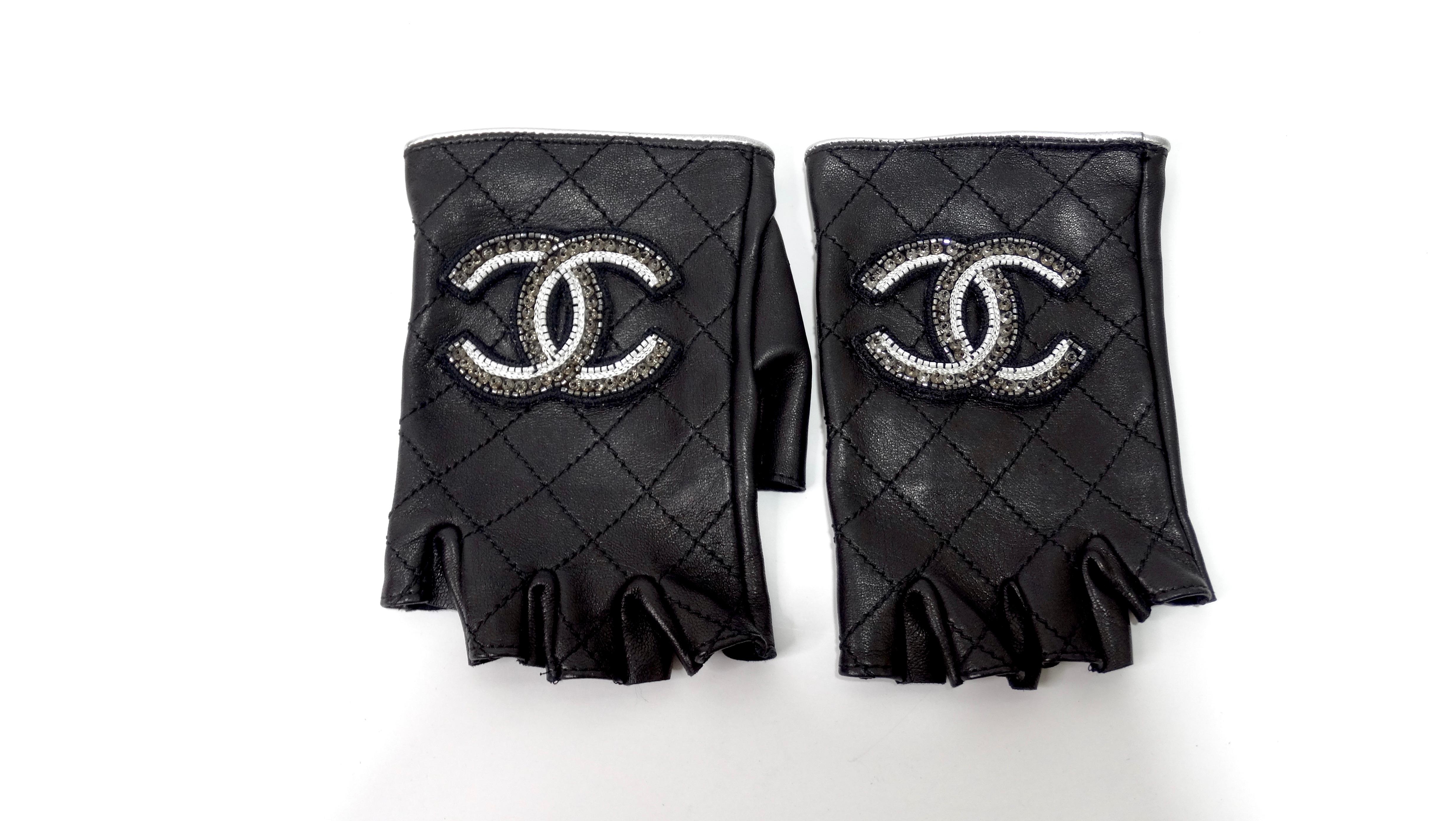 Chanel Embellished Logo Fingerless Gloves 1