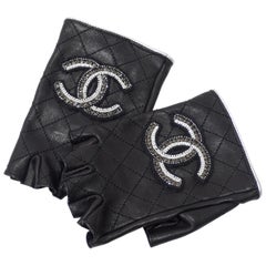 Chanel Navy Lambskin & White Tweed Fingerless Gloves Q6A2ON1LMB001