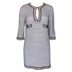 CHANEL Tunica in misto cachemire con strisce e perline, mini abito 34