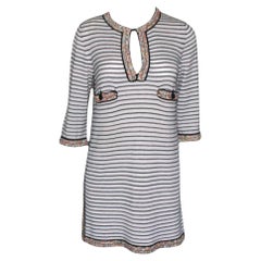 CHANEL Embellished Striped Beaded Cashmere Blend Tunic Kaftan Mini Dress 42