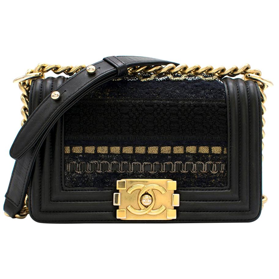Chanel Embellished Tweed & Leather Small Boy Bag For Sale