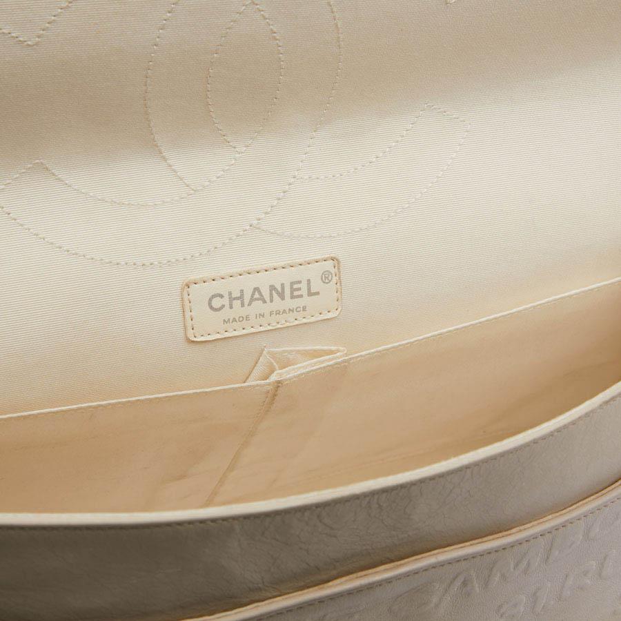CHANEL Embossed Beige Leather Bag For Sale 6
