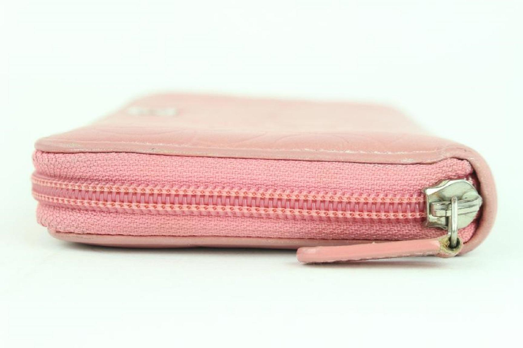 Chanel Embossed Camellia Gusset Zip Around Wallet 2cj1110 Pink Leather Clutch For Sale 7